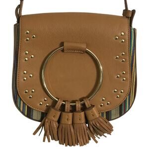 Thacker Purse Crossbody Womans Leather Funky Fringe Gold Circle Handles Striped